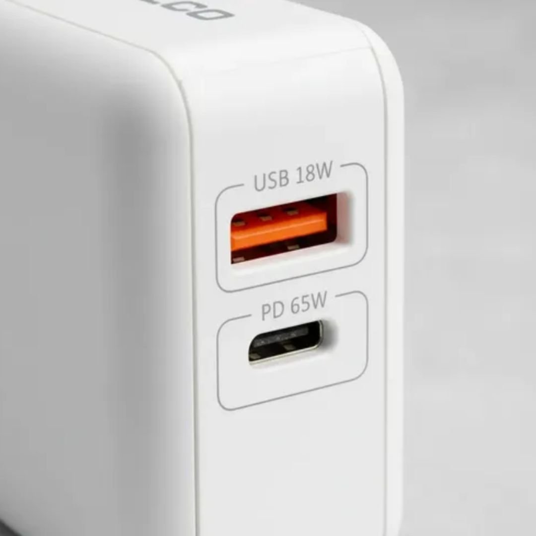 Cargador Philco QC665 65W GaN USB-C PD + USB 18W