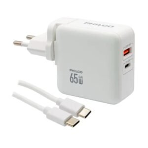 Cargador Philco QC665 65W GaN USB-C PD + USB 18W